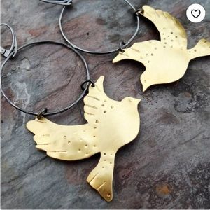 Flying Sun Bird || brass birds on darkened silver hoops